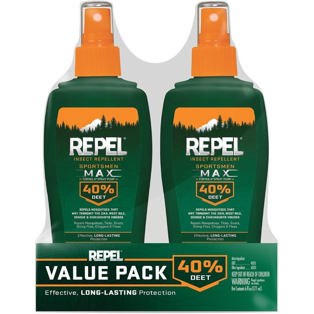 Repel Insect Repellent Sportsman Max Formula front view of the twin pack aerosol cans