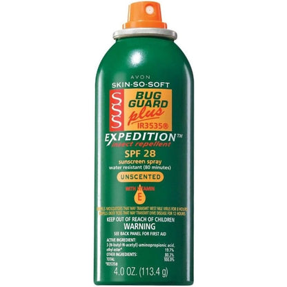 Avon Skin So Soft Bug Guard Plus IR3535 Expedition Aerosol Spray front view showing green packaging.