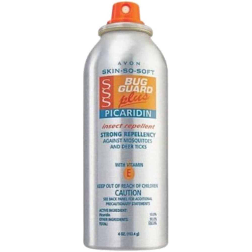 Avon Skin So Soft Bug Guard Plus Picaridin Aerosol Spray front view showing the four fluid ounce can.