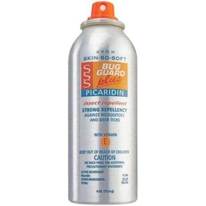 Avon Skin So Soft Bug Guard Plus Picaridin Aerosol Spray front view showing the four fluid ounce can.
