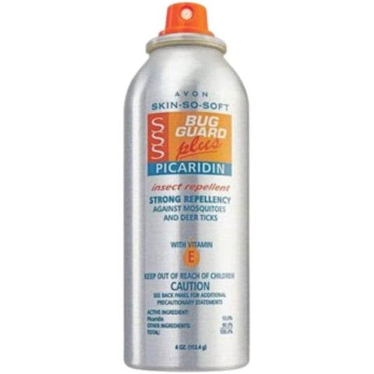 Avon Skin So Soft Bug Guard Plus Picaridin Aerosol Spray front view showing the four fluid ounce can.