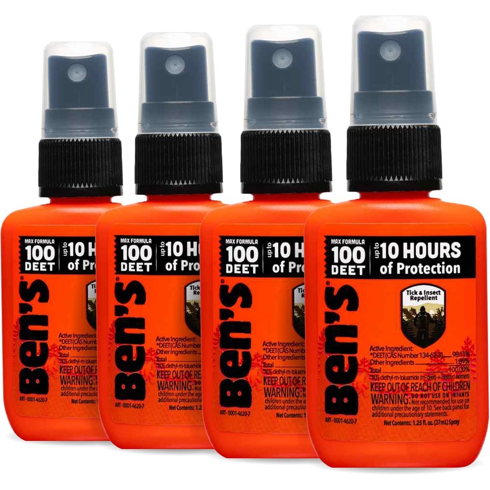 Ben's 100 Tick and Insect Repellent front view of four pack box