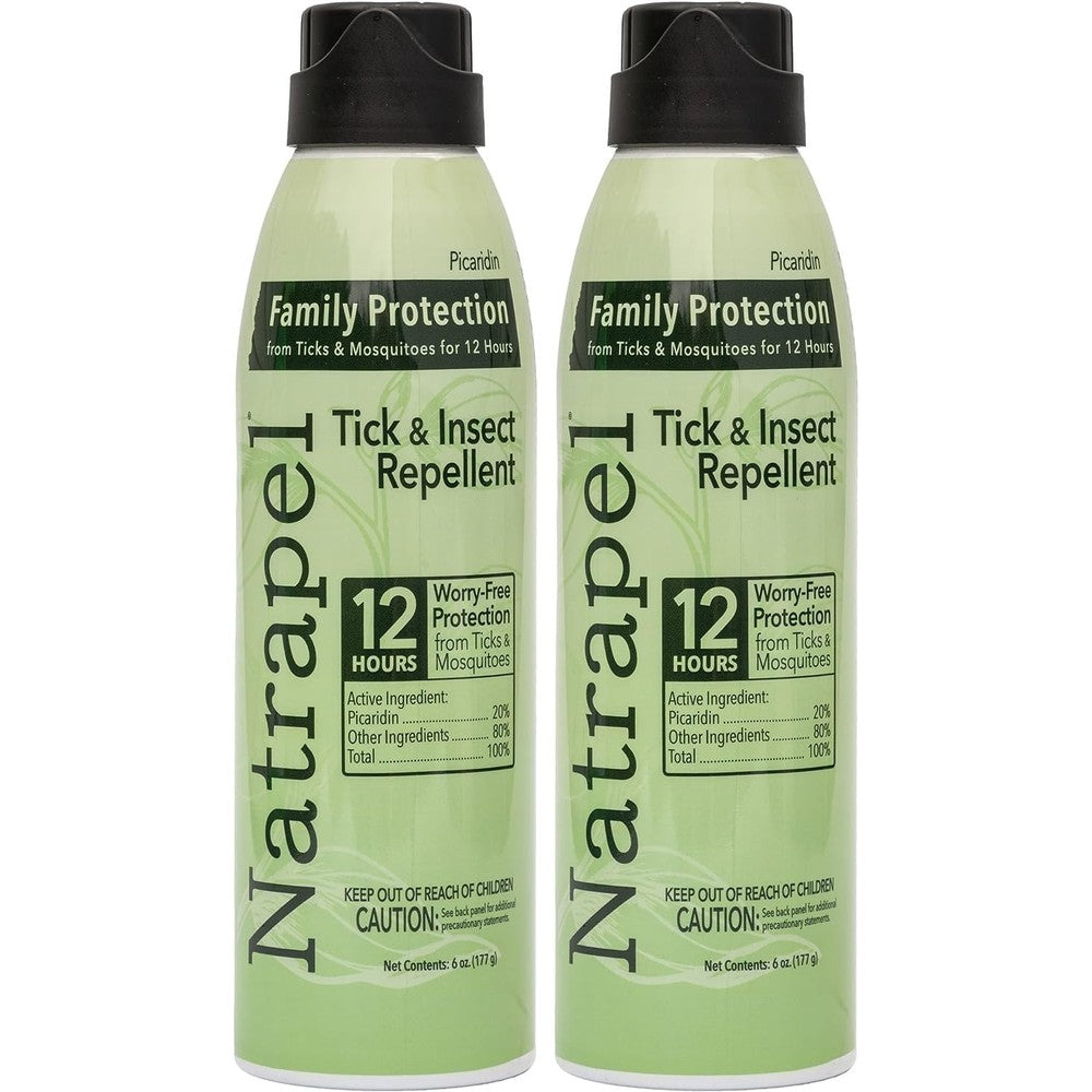 Natrapel Picaridin bug spray twin pack front view showing product packaging and twelve hour protection claim