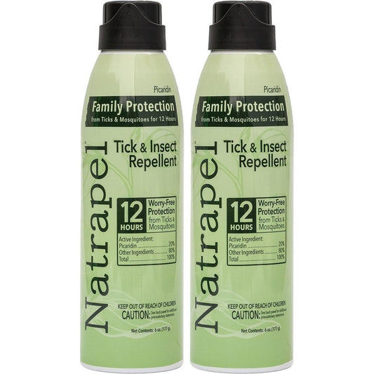 Natrapel Picaridin bug spray twin pack front view showing product packaging and twelve hour protection claim
