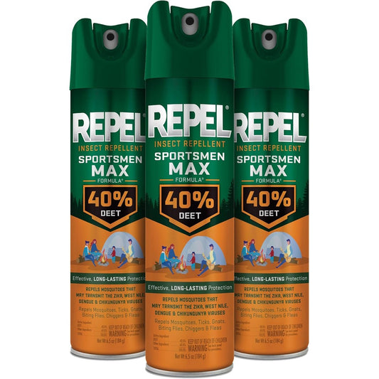 Repel Sportsmen Max Formula 40 Percent DEET insect repellent spray front view for outdoor protection.