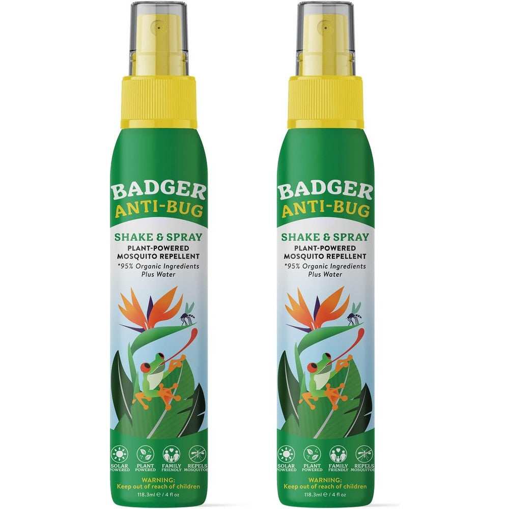 Badger Anti Bug Shake and Spray front view of the certified organic mosquito repellent bottle