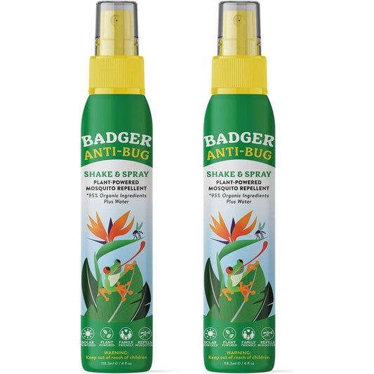 Badger Anti Bug Shake and Spray front view of the certified organic mosquito repellent bottle