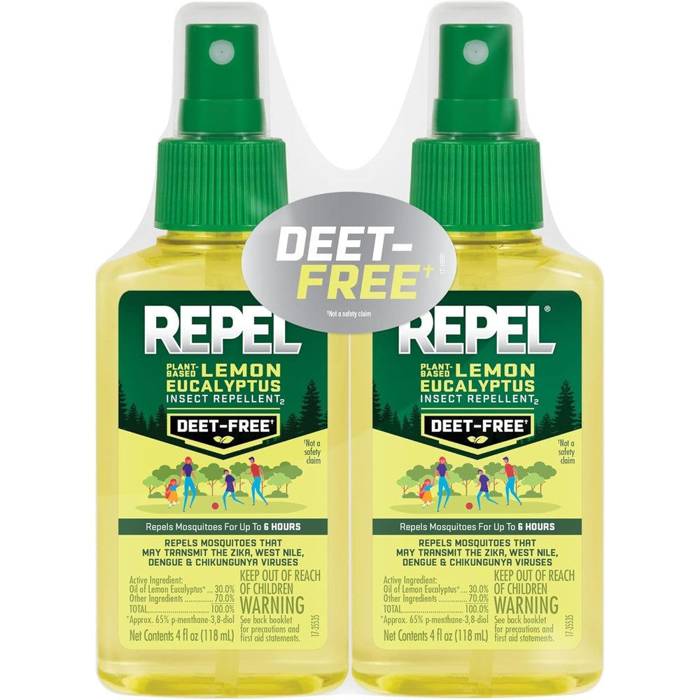 Repel plant-based lemon eucalyptus insect repellent twin pack front view showing two pump spray bottles