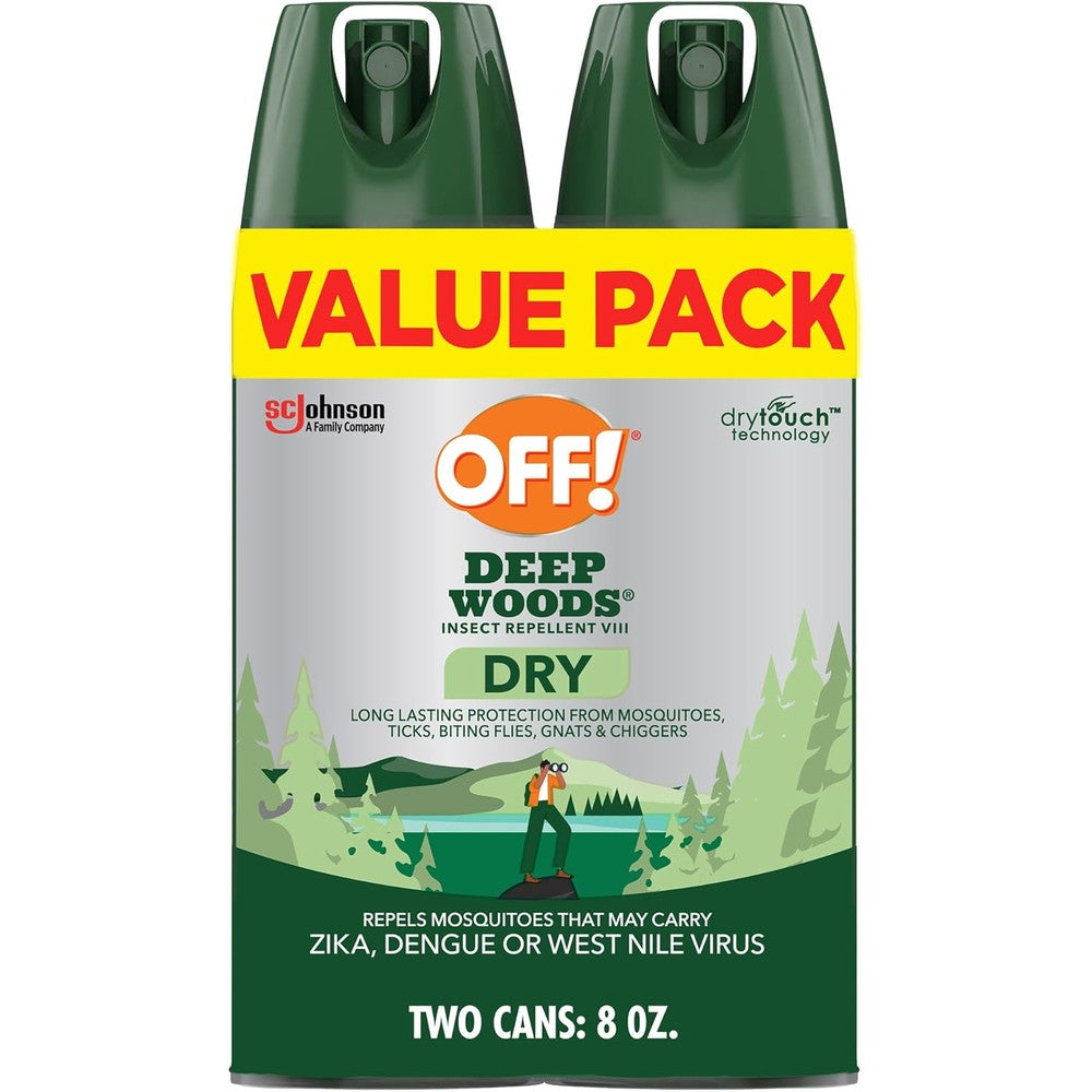 OFF! Deep Woods Insect Repellent VIII Dry twin pack front view showing premium USA bug spray packaging.