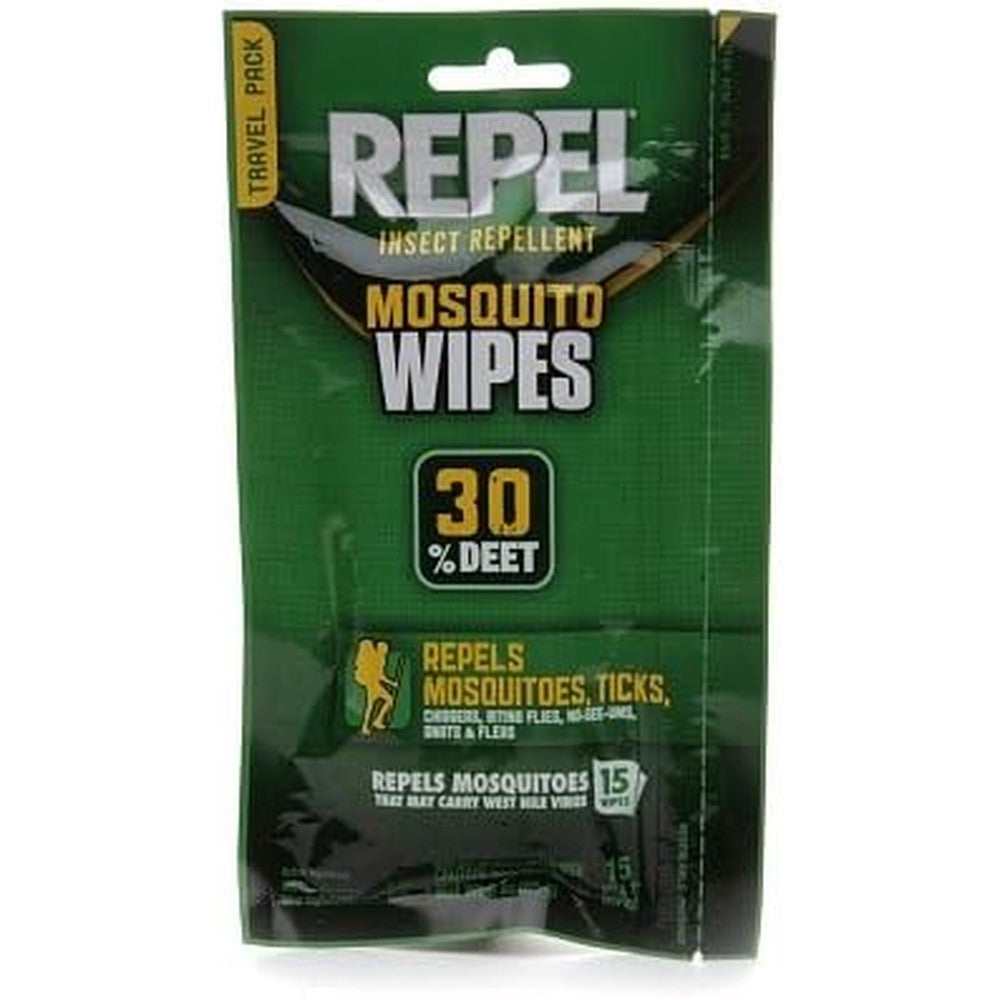 Repel Insect Repellent Mosquito Wipes 30 Percent DEET 3 Pack front view travel size bug repellent