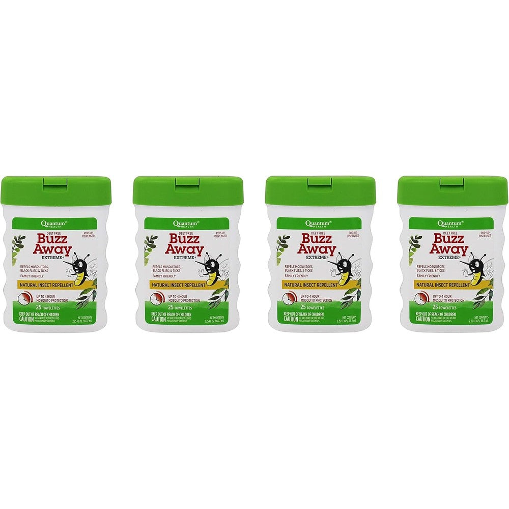 Quantum Buzz Away Extreme Natural Insect Repellent Towelettes four pack container front view