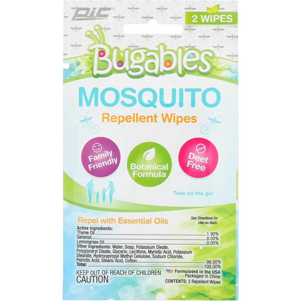 PIC Bugables Botanical Mosquito Repellent Wipes front view showing individual packaging.