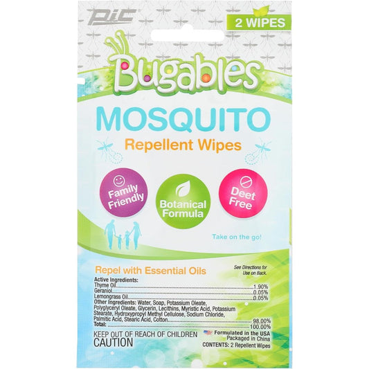 PIC Bugables Botanical Mosquito Repellent Wipes front view showing individual packaging.