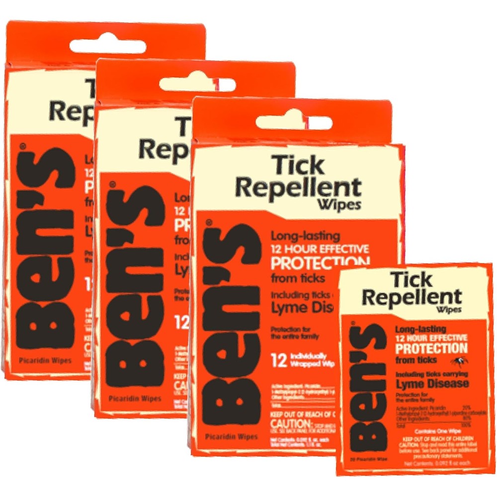 Ben's Tick Repellent Wipes pack of three front view displaying twenty percent picaridin insect protection packaging.