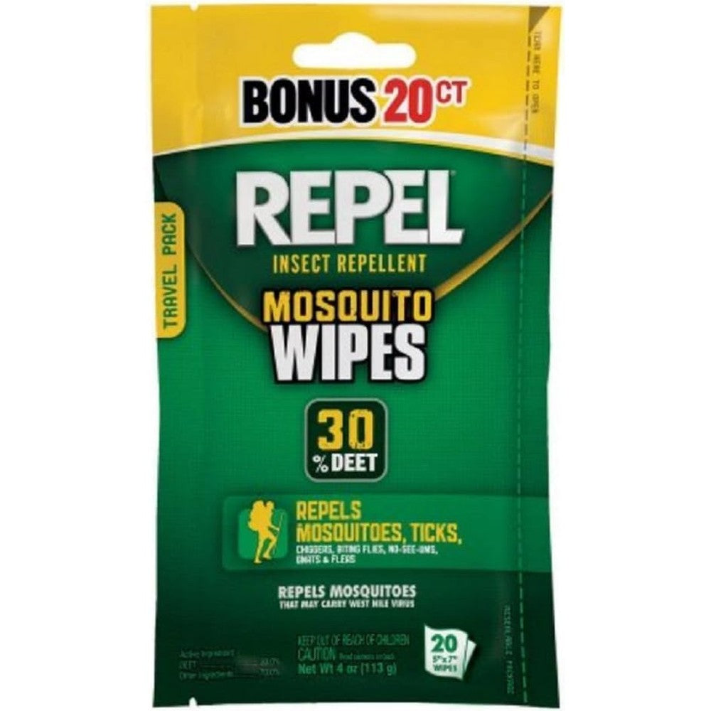 Repel Sportsmen 30 Percent DEET Mosquito Repellent Wipes front view travel pack