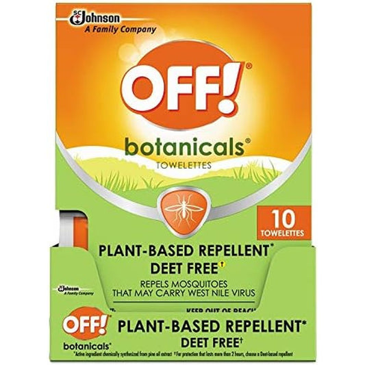 OFF! Botanicals Insect Repellent Towelettes 10 Count front view authentic plant-based mosquito wipes.