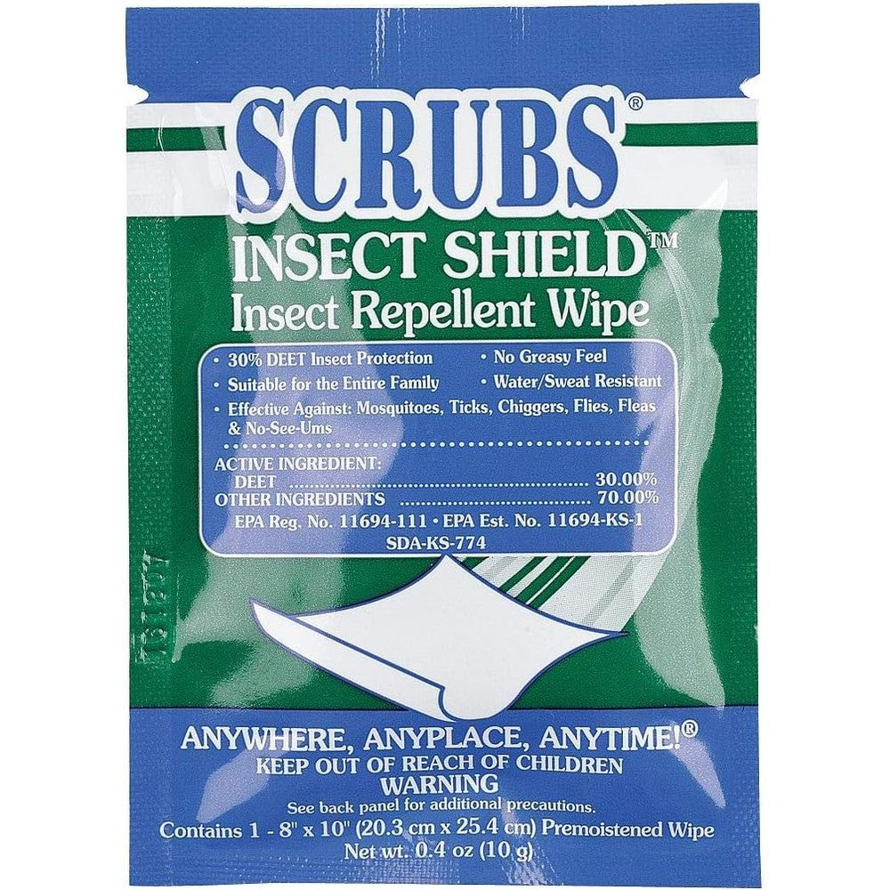 S.C.R.U.B.S. Insect Shield Repellent Wipes front package view for reliable outdoor mosquito protection