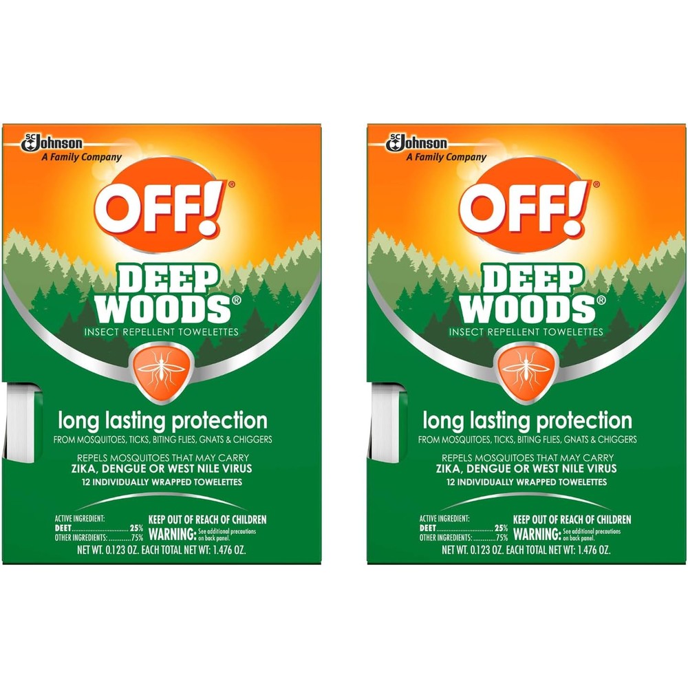 SC Johnson OFF! Deep Woods mosquito and insect repellent wipes 12 pack front view showing the product packaging.