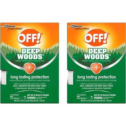 SC Johnson OFF! Deep Woods mosquito and insect repellent wipes 12 pack front view showing the product packaging.