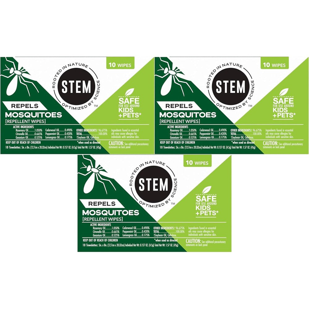STEM Repels Mosquitoes Botanical Wipes 30 Count front packaging view