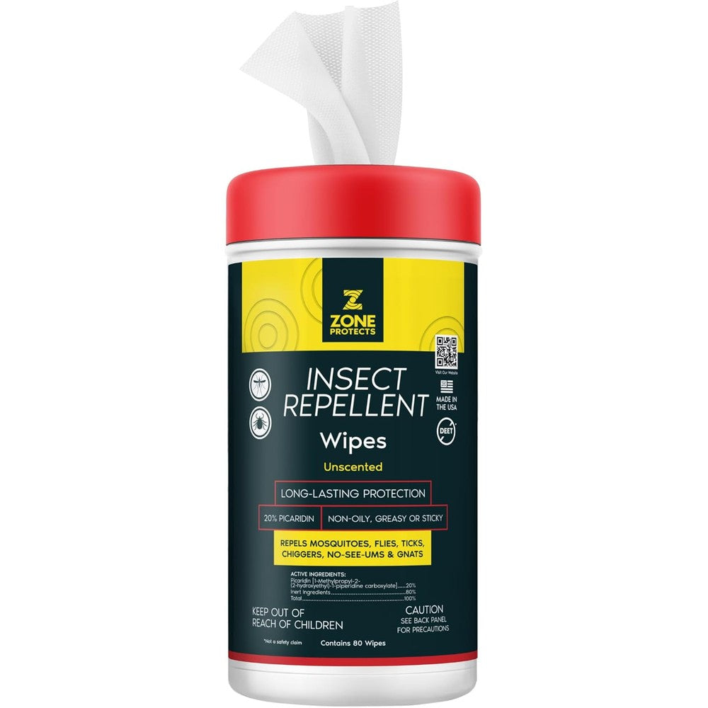 Zone Protects Picaridin Unscented Insect Repellent Wipes front view container for mosquito protection