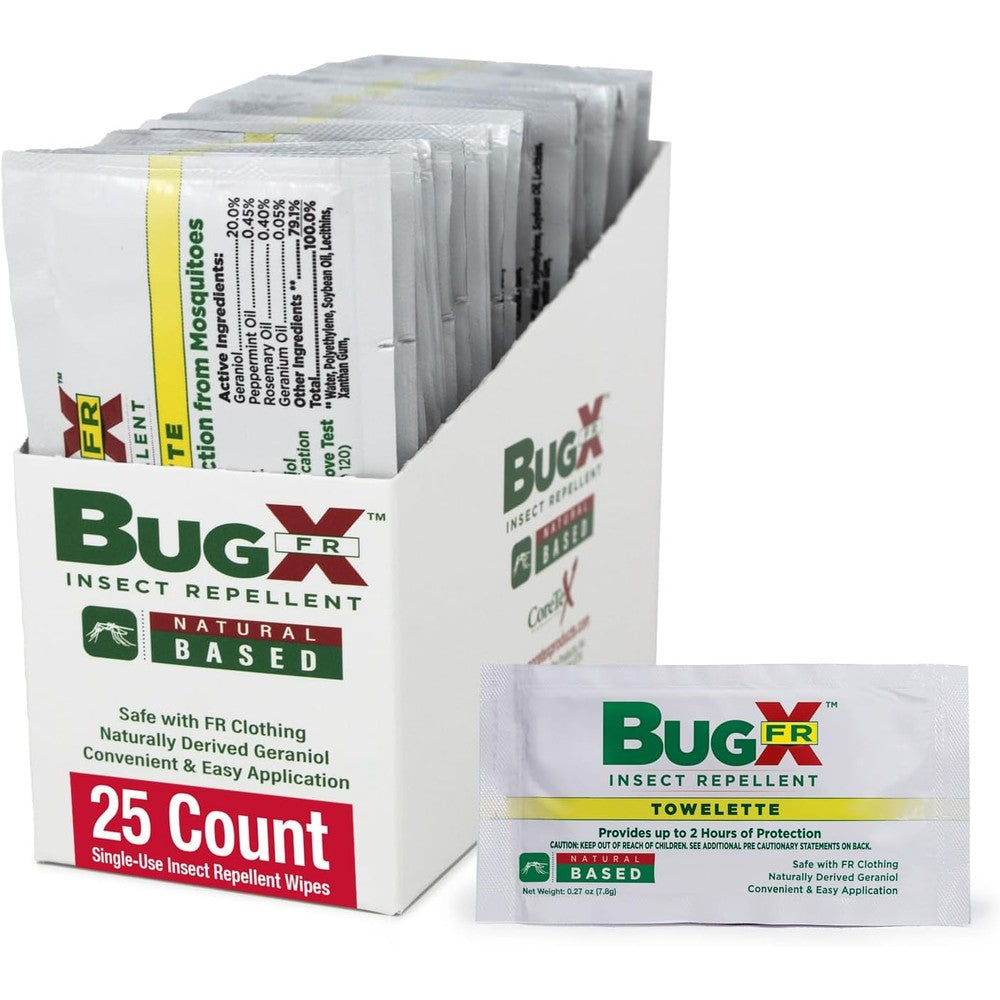 CoreTex Bug X FR DEET-Free Insect Repellent Wipes front retail box pack of 25