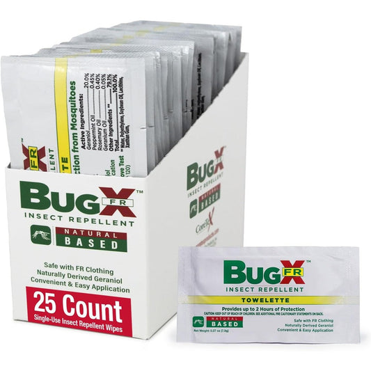 CoreTex Bug X FR DEET-Free Insect Repellent Wipes front retail box pack of 25