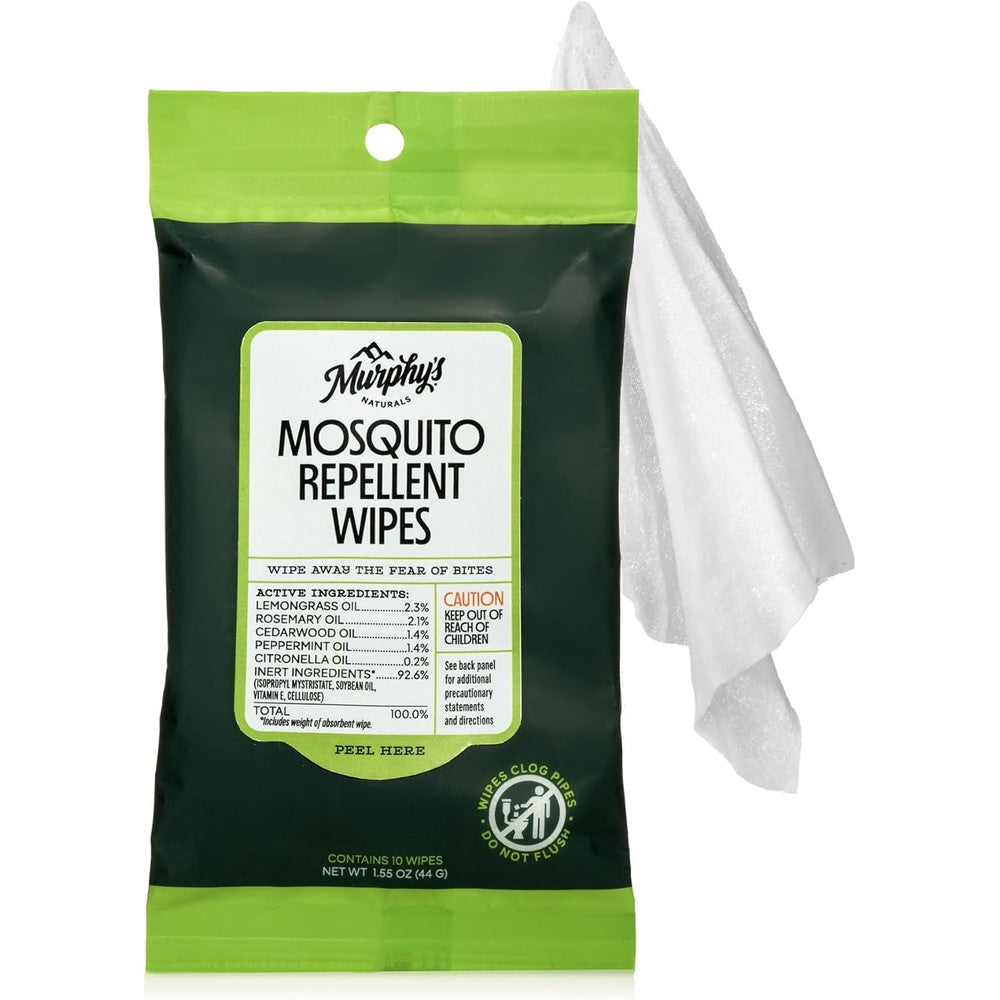 Murphy's Naturals Mosquito Repellent Wipes front view showing plant-based packaging details.