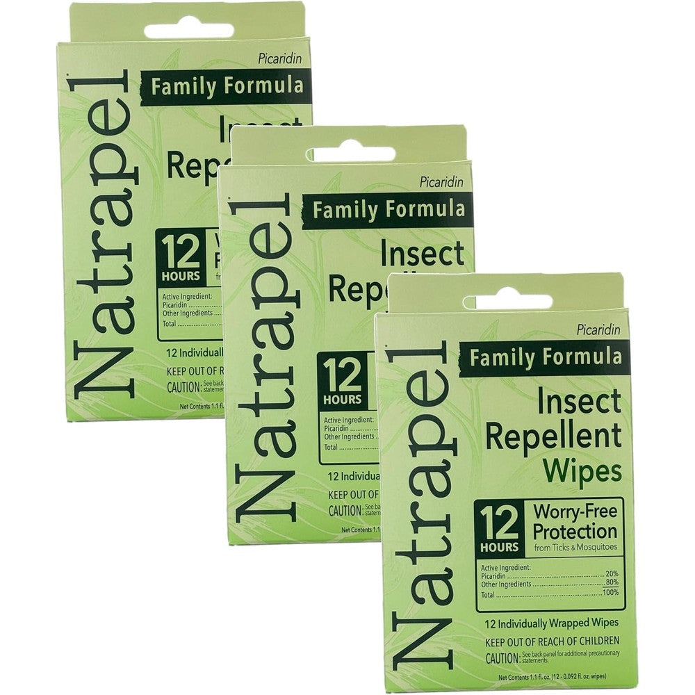 Natrapel Picaridin Tick and Insect Repellent Wipes front view packaging