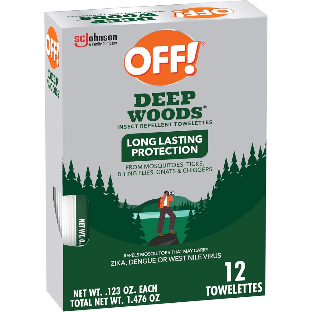 SC Johnson OFF Deep Woods insect repellent wipes 12 count front view packaging