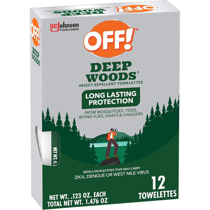 SC Johnson OFF Deep Woods insect repellent wipes 12 count front view packaging