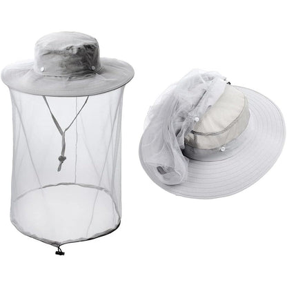 Zffxh mosquito head net hat front view with mesh veil deployed.