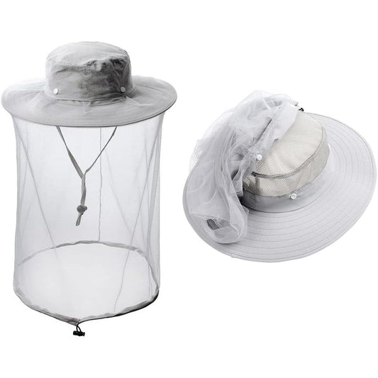 Zffxh mosquito head net hat front view with mesh veil deployed.