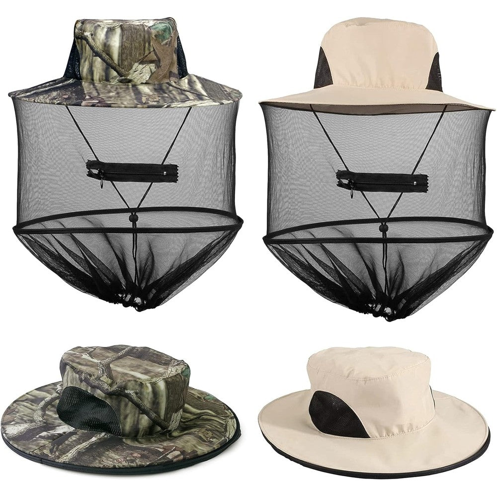 NC mosquito head net bucket hat front view for outdoor protection