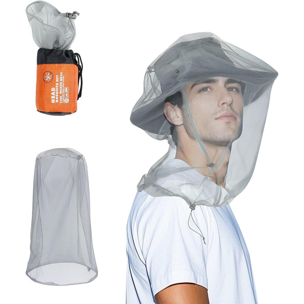 Homeya Head Net with drawstring worn over a hat for outdoor protection