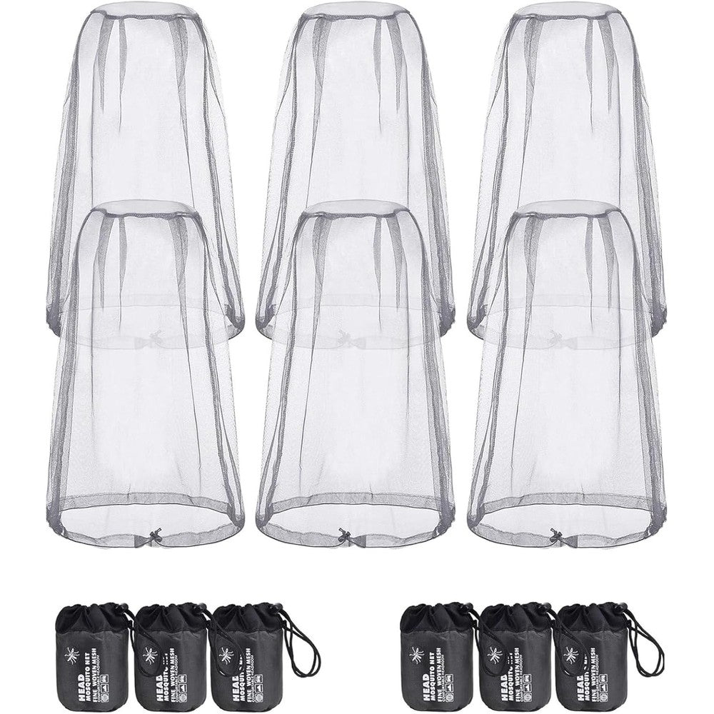 Hestya 6 pack mosquito head net front view with fine grey mesh