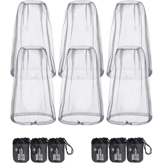 Hestya 6 pack mosquito head net front view with fine grey mesh