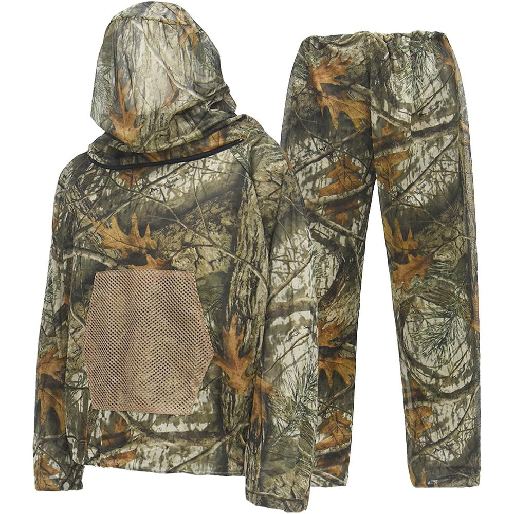 Loogu mosquito suit front view with camo pattern.