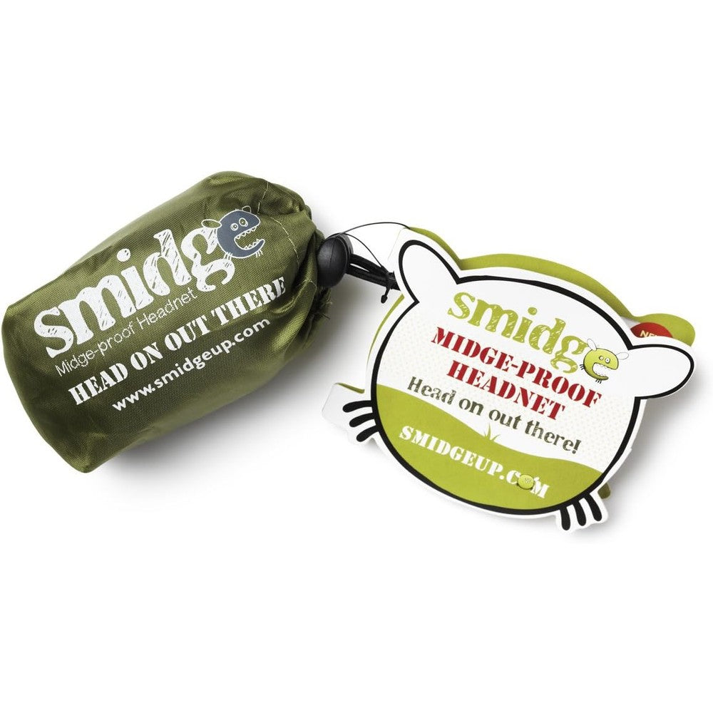 Smidge Unisex Midge and Mosquito Proof Head Net in green storage pouch.