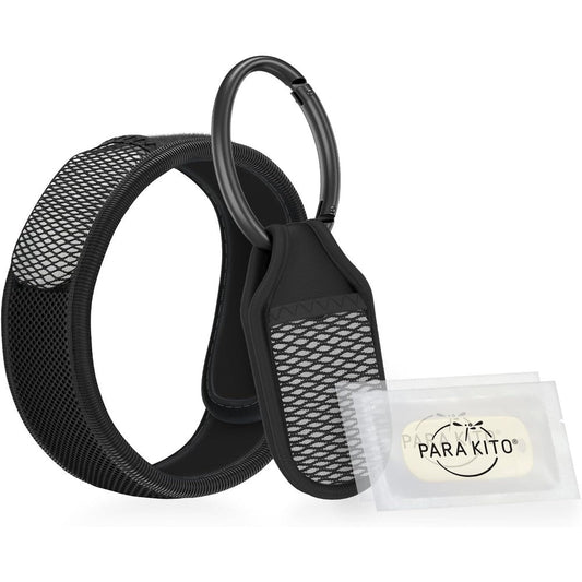 Para'Kito black mosquito repellent wristband and clip kit front view