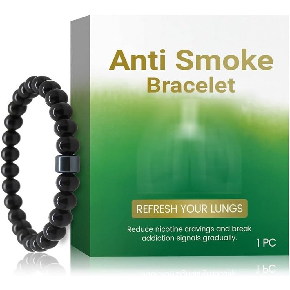 Generic anti smoking bracelet front view showing natural colorful round beads