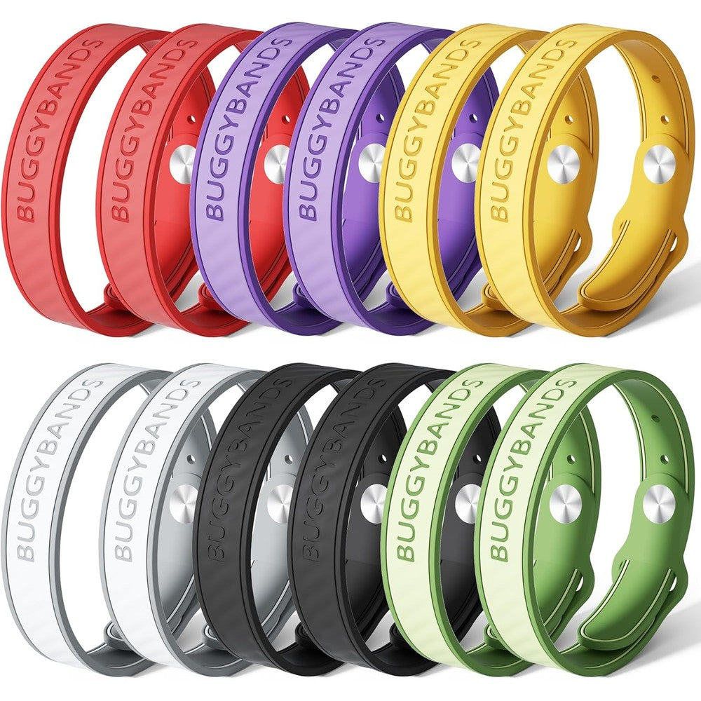 BuggyBands 12 pack mosquito repellent bracelets front packaging view