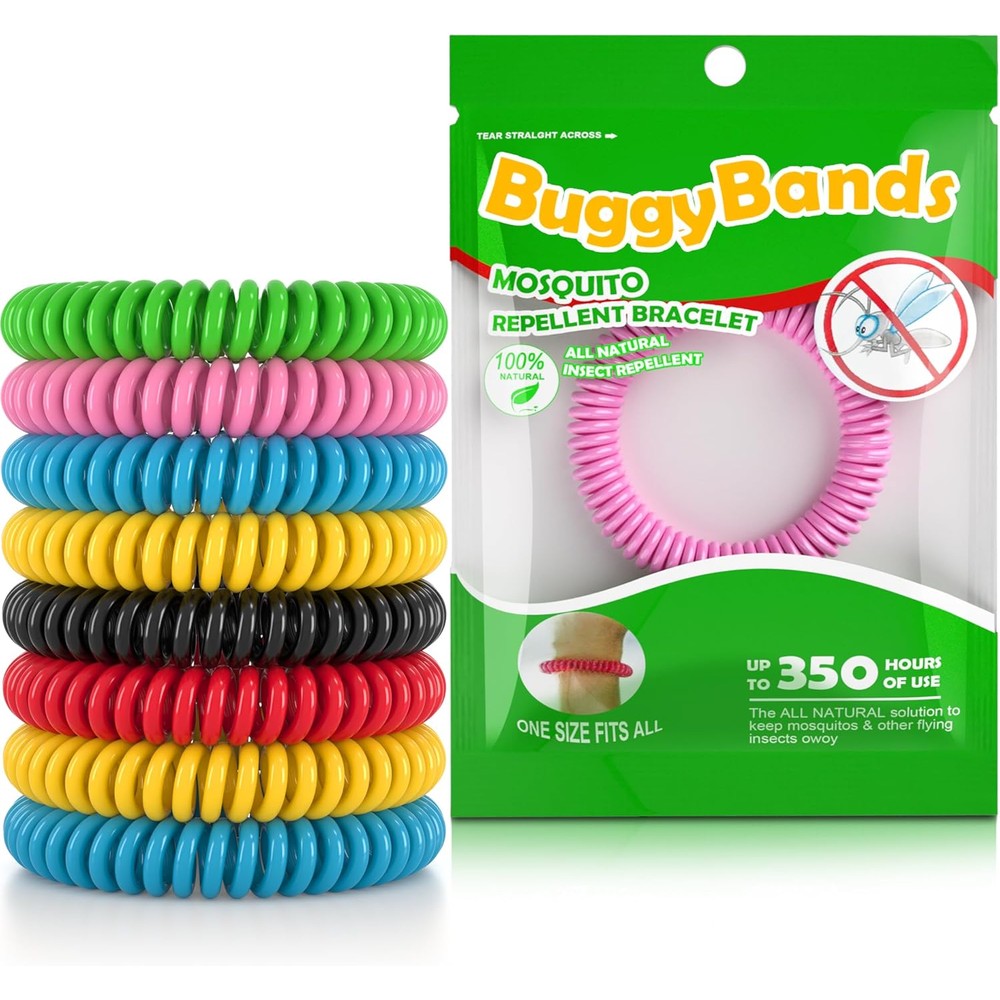 BuggyBands 12 pack mosquito repellent bracelets front view packaging