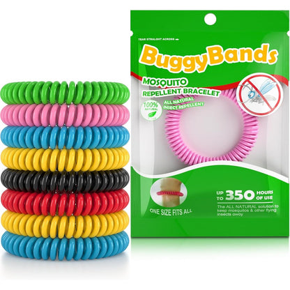 BuggyBands 12 pack mosquito repellent bracelets front view packaging