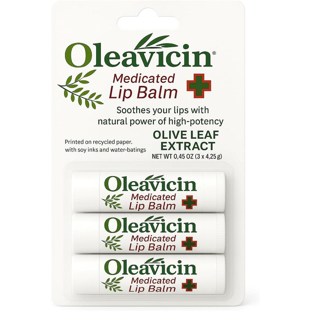 Oleavicin Natural Lip Balm front view packaging for chapped lip relief