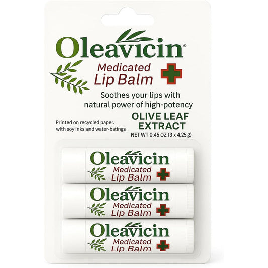 Oleavicin Natural Lip Balm front view packaging for chapped lip relief