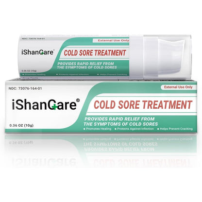 Ishancare cold sore treatment cream front view of authentic USA packaging