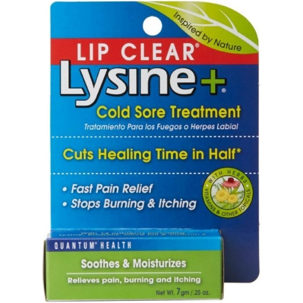 Quantum Lip Clear Lysine Plus Cold Sore Treatment front view packaging