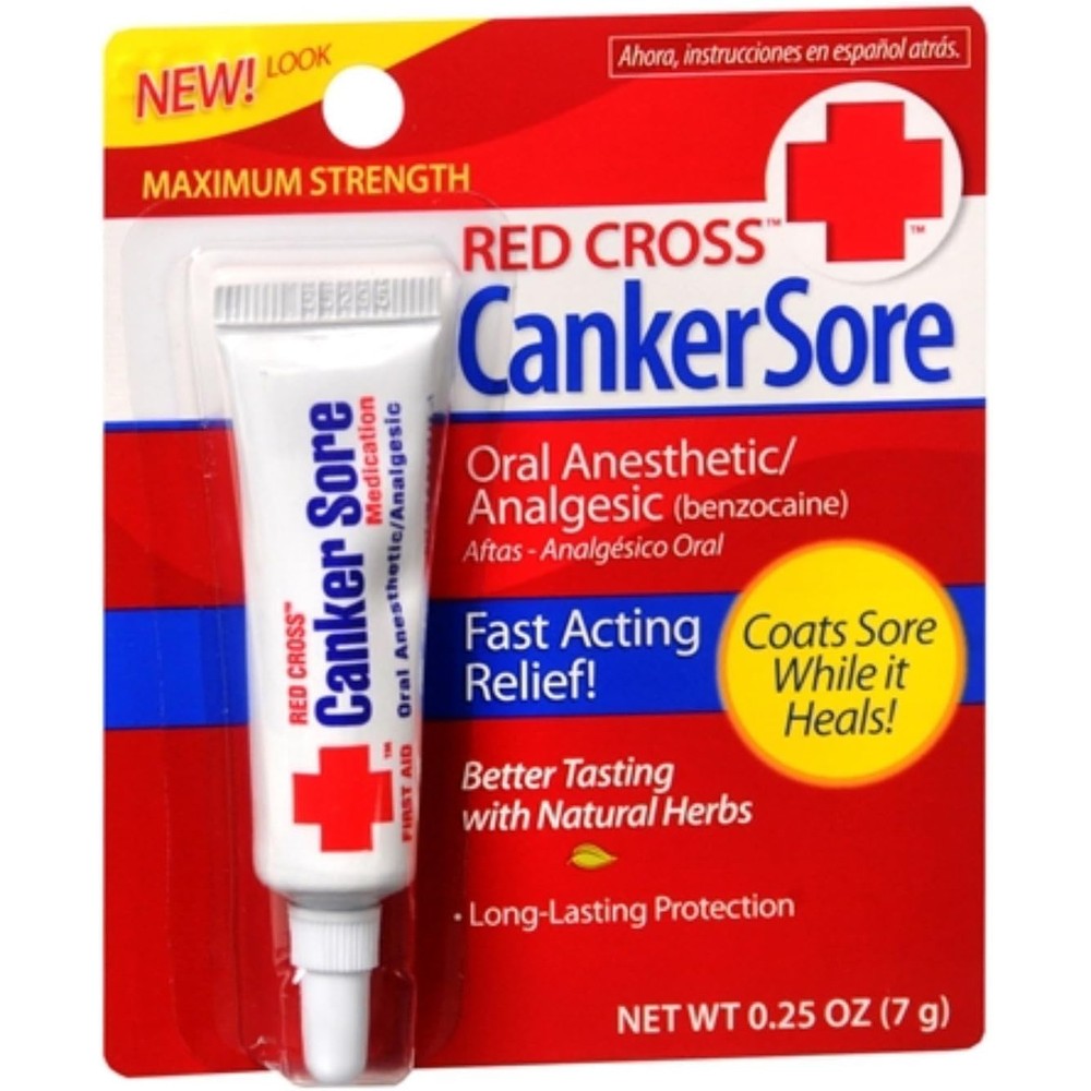 American Red Cross Canker Sore Medication front view pack of two tubes for oral pain relief.