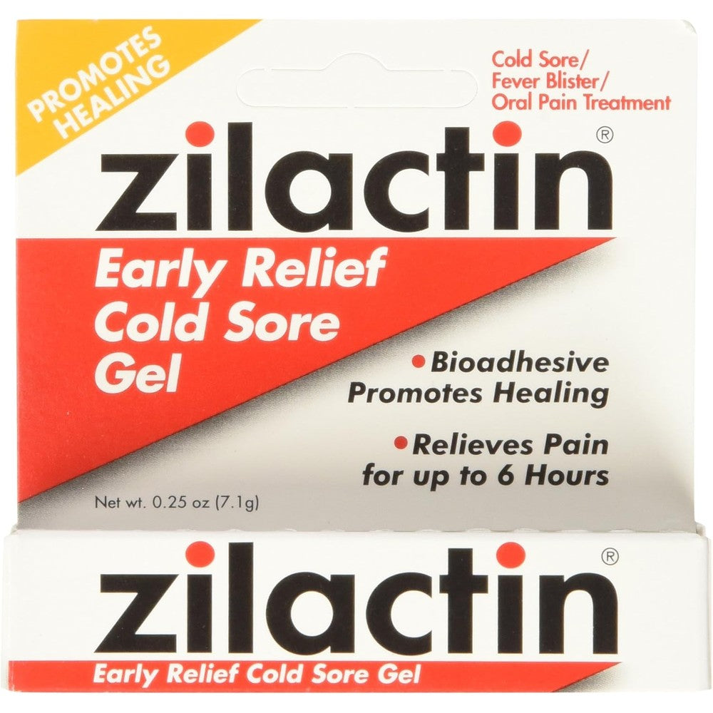 Ever Ready First Aid Zilactin Cold Sore Gel front view of two pack packaging for fast oral pain relief.